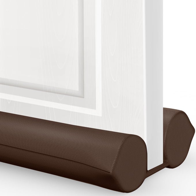 UNDER DOOR DRAFT STOPPER BOTTOM DOOR GAP FILLER SEAL FITS 30 TO 36 DOOR BLOCK COLD AIR NOISE SOUND WIND BUGS EASY TO INSTALL DOUBLE SIDE BLOCK NO ADHESIVE BROWN