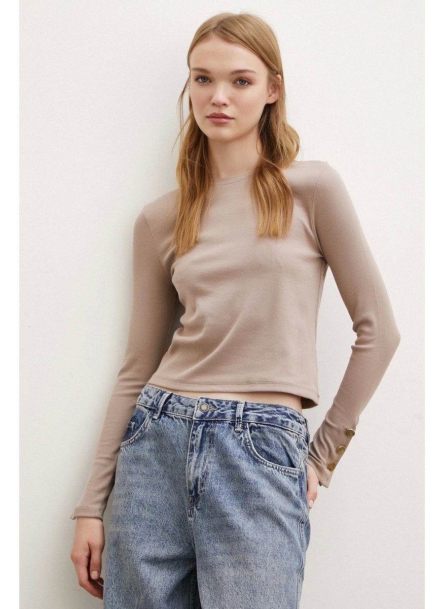 Never More Buttoned Sleeve Blouse Mink  - Image 1