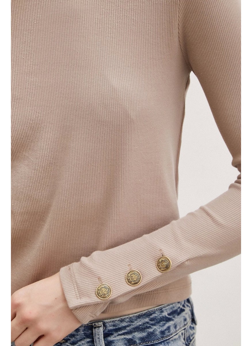 Never More Buttoned Sleeve Blouse Mink  - Image 5