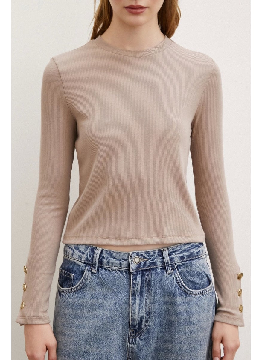 Never More Buttoned Sleeve Blouse Mink  - Image 4