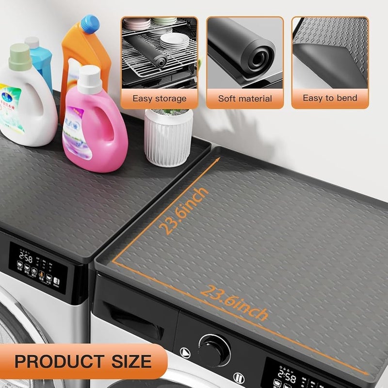 Tazweeq 2Pcs Washer and Dryer Covers for the Top, 23.6''x 23.6'' Non-Slip Silicone Dryer Top Protector Washing Machine Mat, Non-slip,Heat-Resistant, Leak-Proof for Home Kitchen Laundry, Grey - Image 2