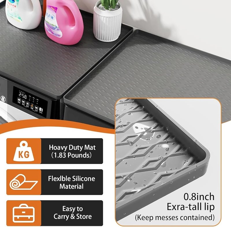 Tazweeq 2Pcs Washer and Dryer Covers for the Top, 23.6''x 23.6'' Non-Slip Silicone Dryer Top Protector Washing Machine Mat, Non-slip,Heat-Resistant, Leak-Proof for Home Kitchen Laundry, Grey - Image 4