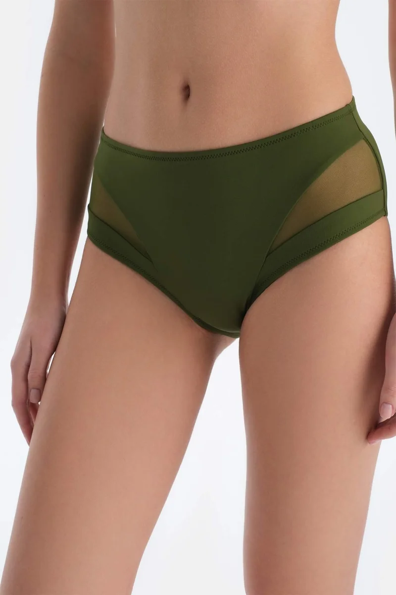 dagi Khaki Tulle Detailed High Waist Bikini Bottom