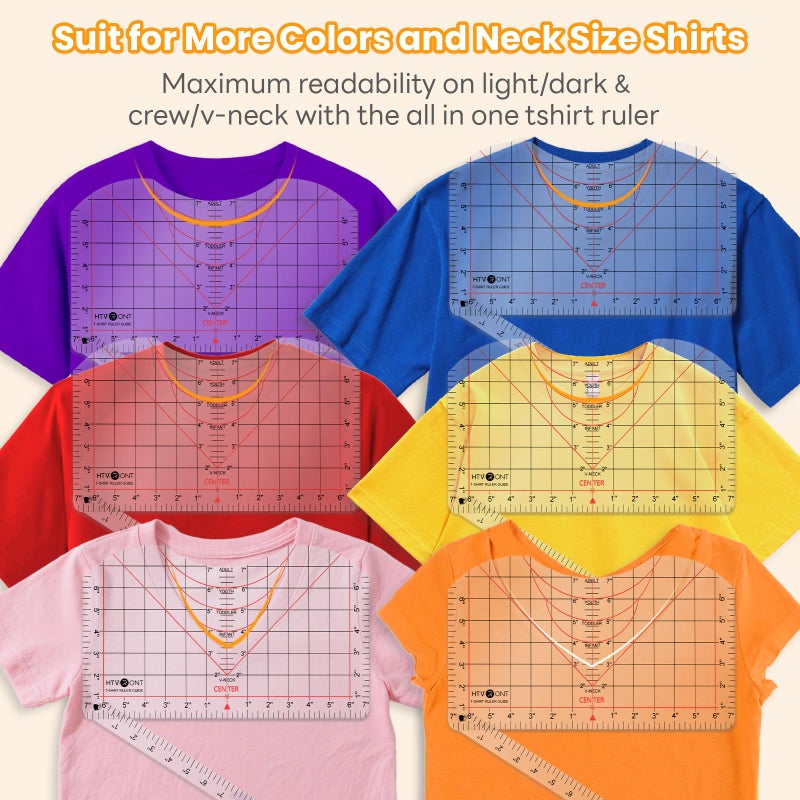 HTVRONT Tshirt Ruler Guide for Vinyl Alignment - Transparent PVC Tshirt Measurement Tool for Heat Press in HTV Vinyl, All-in-ONE T Shirt Ruler to Center Design and Craft Sewing - Image 3