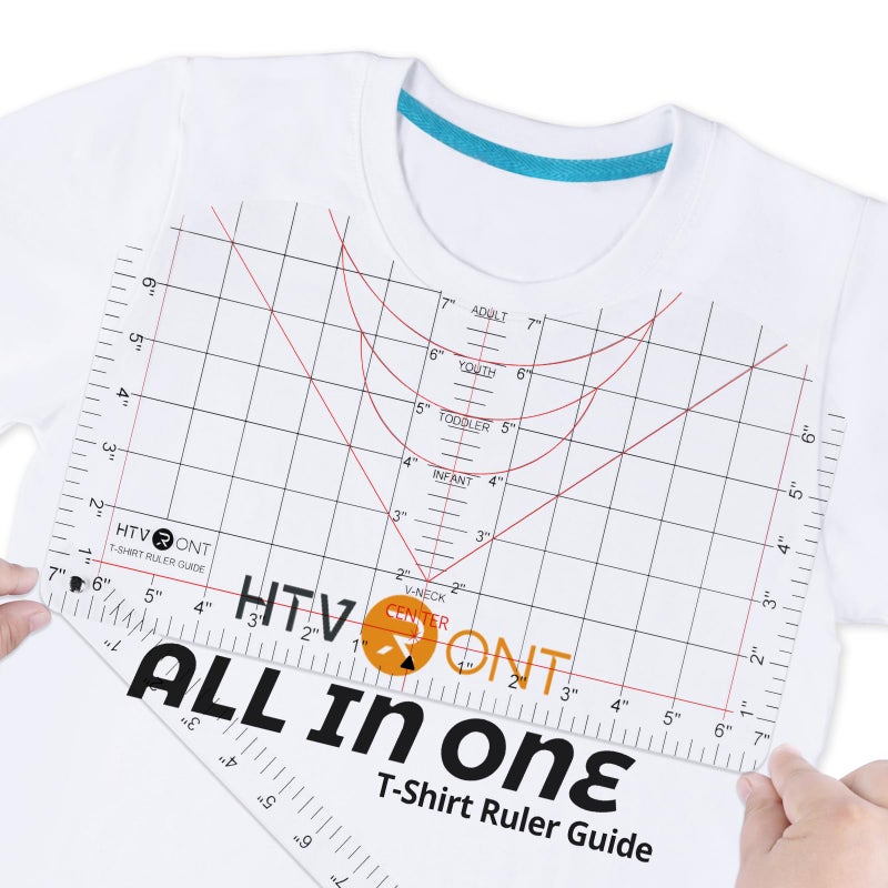 HTVRONT Tshirt Ruler Guide for Vinyl Alignment - Transparent PVC Tshirt Measurement Tool for Heat Press in HTV Vinyl, All-in-ONE T Shirt Ruler to Center Design and Craft Sewing - Image 1
