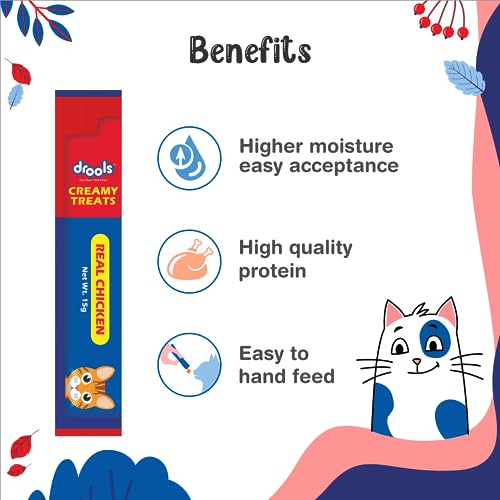 Drools All Life Stages Creamy Lickable Cat Treats 375g (15g x 25 Pieces, Jar) | Chicken Flavour | Taurine for Heart & Vision Health | Creamy Texture | Irresistibly Tasty | Easy to Hand Feed - Image 3