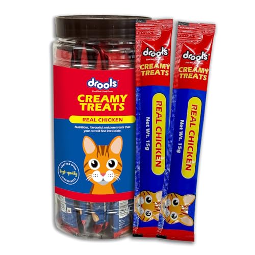 Drools All Life Stages Creamy Lickable Cat Treats 375g (15g x 25 Pieces, Jar) | Chicken Flavour | Taurine for Heart & Vision Health | Creamy Texture | Irresistibly Tasty | Easy to Hand Feed - Image 1