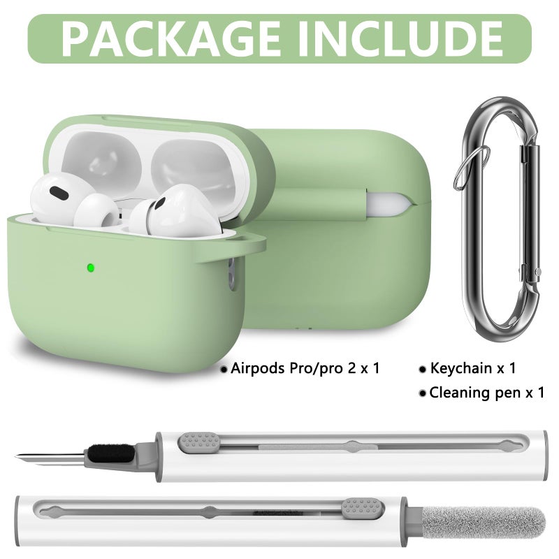 Ljusmicker for AirPods Pro Case Cover with Cleaner Kit,Soft Silicone Protective Case for Apple AirPods Pro 2nd/1st Generation Case for Women Men,AirPod Pro Case Accessories with Keychain-Pastel Green - Image 2