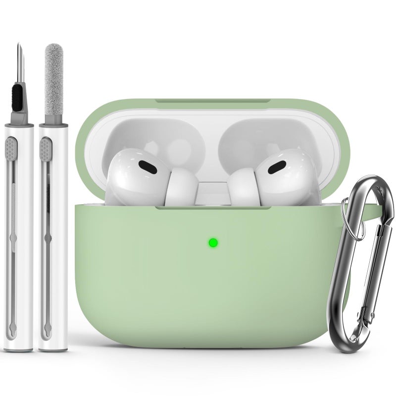 Ljusmicker for AirPods Pro Case Cover with Cleaner Kit,Soft Silicone Protective Case for Apple AirPods Pro 2nd/1st Generation Case for Women Men,AirPod Pro Case Accessories with Keychain-Pastel Green - Image 1