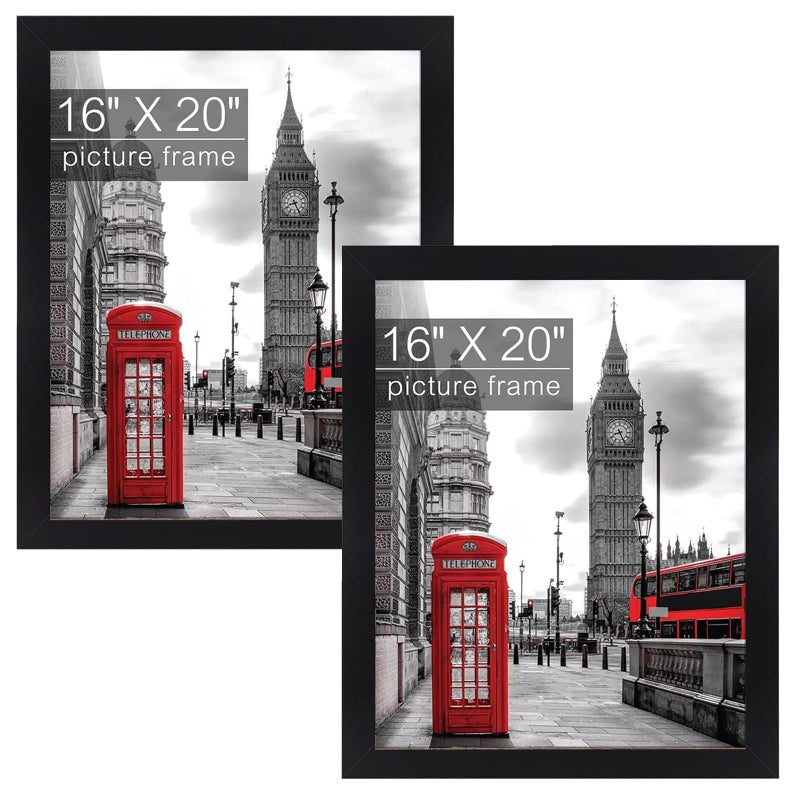 Golden State Art 16x20 Picture Frame  Wide Molding  Wood Grain Rustic Style  Great for Displaying Pictures Puzzle Poster Artwork Black 2 Pack