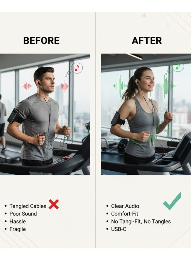 USB-C Wired Earbuds with Microphone & Volume Control – Hi-Fi Stereo Type-C In-Ear Headphones with Deep Bass, Noise Isolation & Tangle-Free Cable – Compatible with Samsung, iPhone, iPad & Android Devices - Image 4