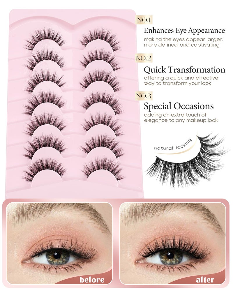 Onlyall Natural Lashes Wispy Lashes Natural Look False Eyelashes Natural Flared Eyelashes False Eye Lashes Soft Fluffy Lashes 7 Pairs D-K08 - Image 3