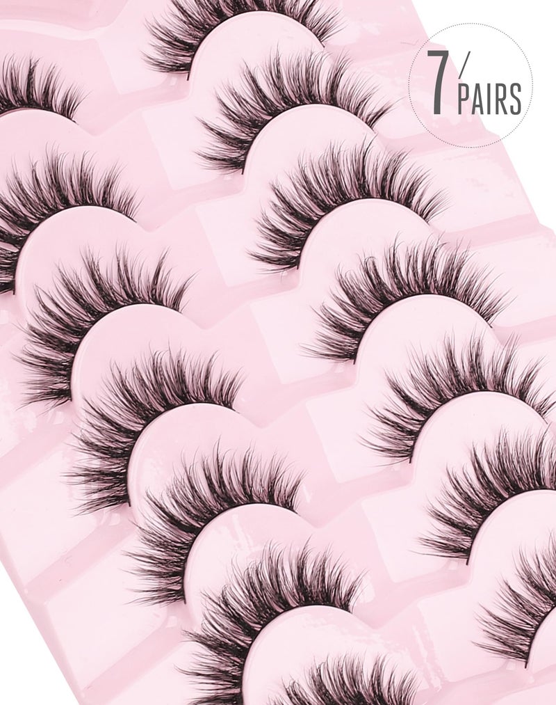 Onlyall Natural Lashes Wispy Lashes Natural Look False Eyelashes Natural Flared Eyelashes False Eye Lashes Soft Fluffy Lashes 7 Pairs D-K08 - Image 4
