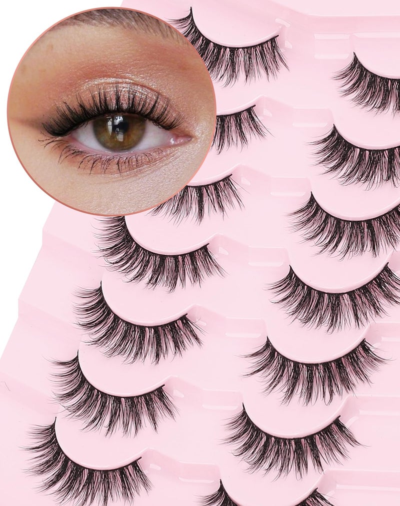 Onlyall Natural Lashes Wispy Lashes Natural Look False Eyelashes Natural Flared Eyelashes False Eye Lashes Soft Fluffy Lashes 7 Pairs D-K08 - Image 1