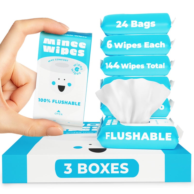 MOONIES Impossibly Compact Travel Flushable Wipes With Natural Extracts - Skin-Friendly Wet Wipes  Hypoallergenic & Unscented Travel Size Butt Wipes For Adults  Kids & Baby Care - 24 Pack Total 144 Wipes - Image 1