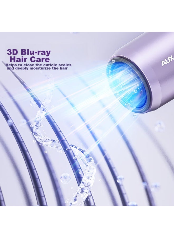 Aux Hair Dryer For Home Use With Negative Ions And Blue Light Hair Protection, High-power Quick-drying Constant Temperature Hair Protection Hair Dryer 1800w High-power Electric Hair Dryer Ah7800s Dazzling Purple - Image 1