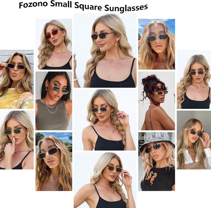 Fozono Rectangle Sunglasses for Women 90s Retro Small Narrow Square Frame UV400 Protection - Image 3