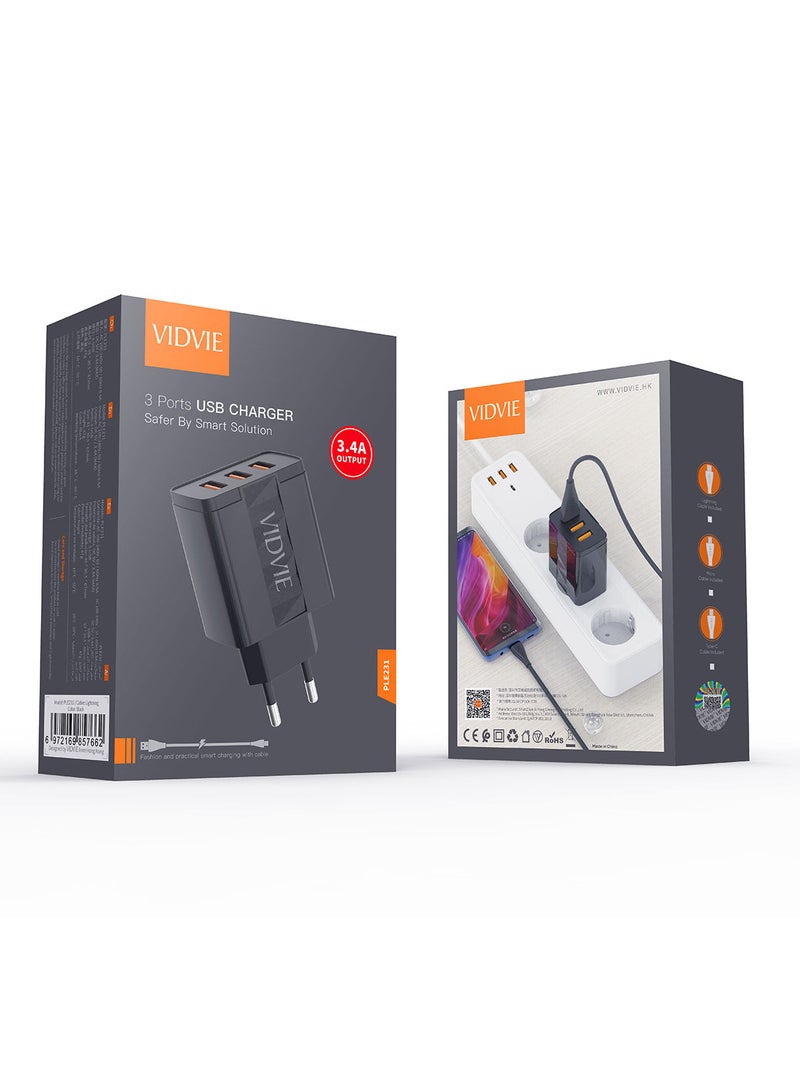 Vidvie 3 Ports USB Wall Charger 3.4 A PLE231 - Image 4