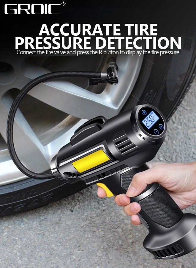 GROIC Portable Tire Inflator Air Compressor,12V DC Car Air Pump with Digital Display, LED Light, Auto Shut Off Function, Set of Nozzle Adaptors for Car, Motorcycle, Bicycle, Ball - Image 2