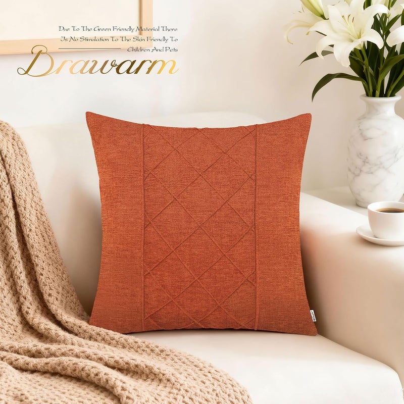 BRAWARM Throw Pillow Covers 22x22 Inches - Burnt Orange Pleated Chenille Pillow Covers, Pack of 2 Solid Dyed Soft Chenille Pillow Cases for Couch Sofa Bed Home Decoration - Image 2
