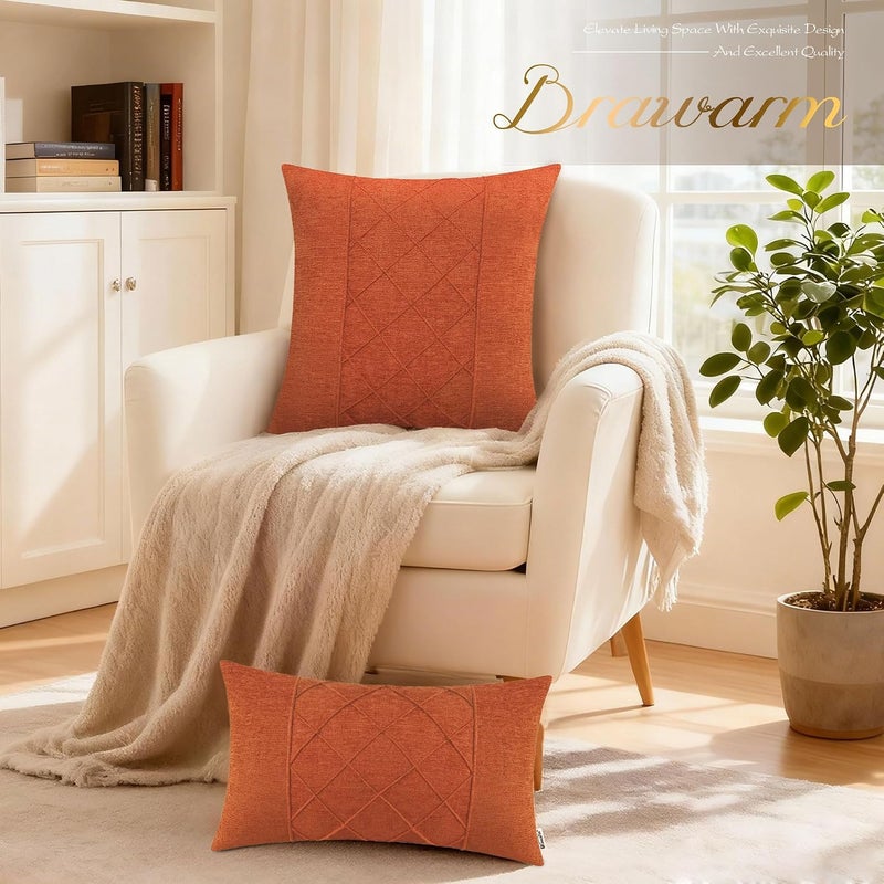 BRAWARM Throw Pillow Covers 22x22 Inches - Burnt Orange Pleated Chenille Pillow Covers, Pack of 2 Solid Dyed Soft Chenille Pillow Cases for Couch Sofa Bed Home Decoration - Image 4