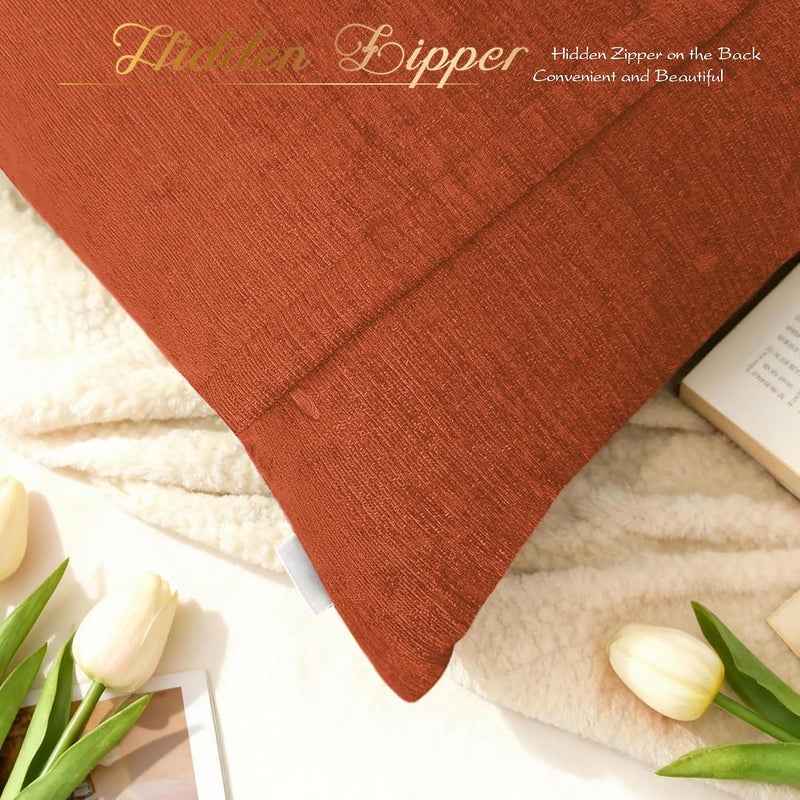 BRAWARM Throw Pillow Covers 22x22 Inches - Burnt Orange Pleated Chenille Pillow Covers, Pack of 2 Solid Dyed Soft Chenille Pillow Cases for Couch Sofa Bed Home Decoration - Image 5