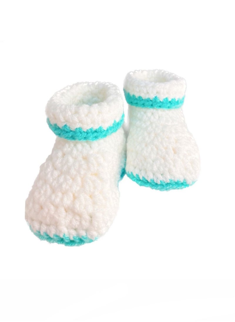 Pikkaboo Pikkaboo Cuddles and Snuggles Crochet Baby Booties-White and Green  - Image 1