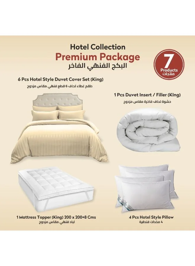 Donetella Hotel Style Premium Package 7 Pcs Duvet Set Beige + Duvet Insert +Mattress Topper+4 Pillows King