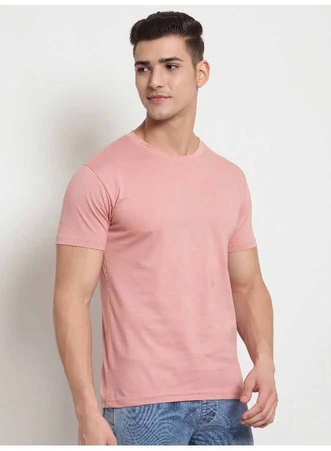Beyoung Rose Pink Plain T-shirt For Men