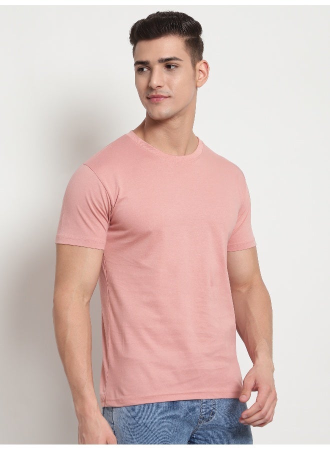 Beyoung Rose Pink Plain T-shirt For Men - Image 1