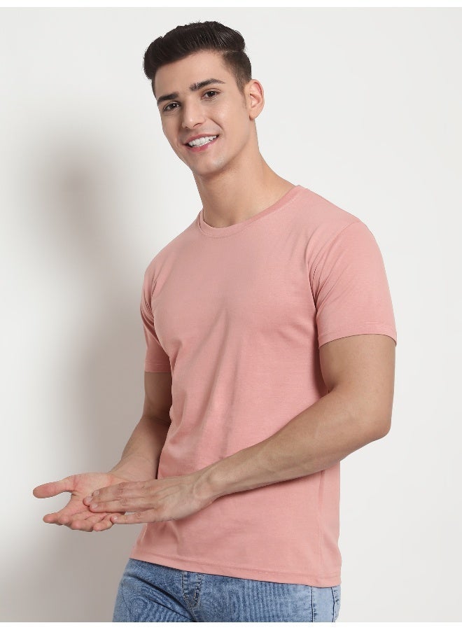 Beyoung Rose Pink Plain T-shirt For Men - Image 4