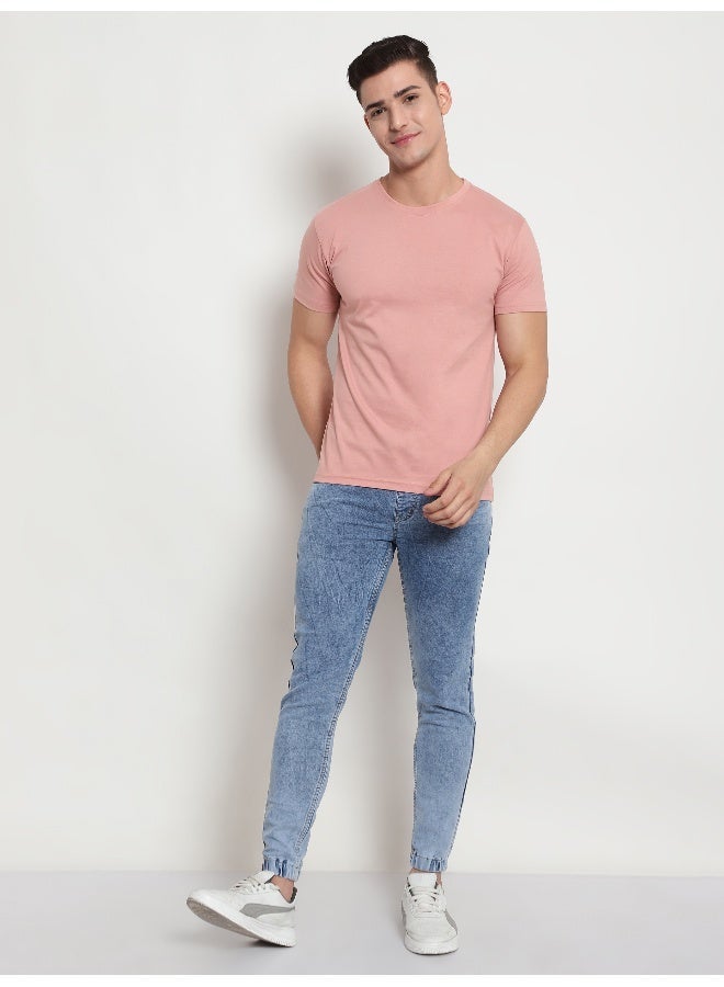 Beyoung Rose Pink Plain T-shirt For Men - Image 2