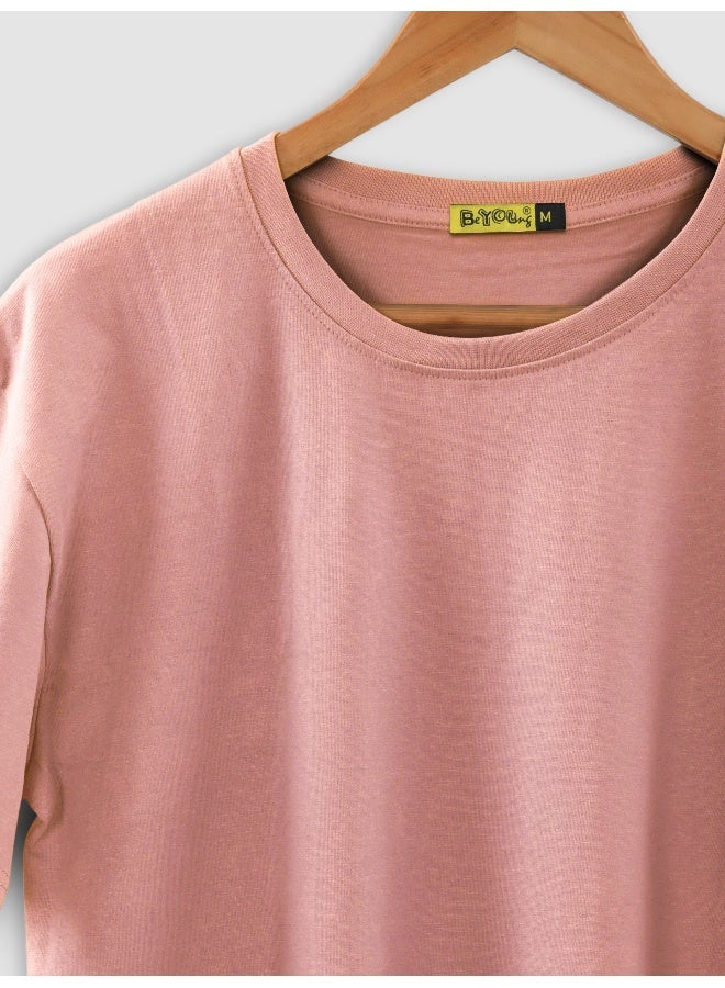 Beyoung Rose Pink Plain T-shirt For Men - Image 5