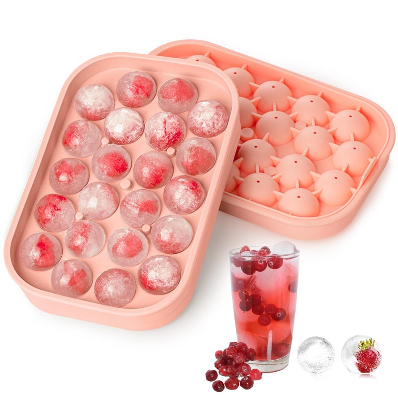 VVAYHUA Ice Cube Tray for Freezer, 2 Pack Silicone Ice Balls Maker with Lid BPA Free Easy-Release Ice Cube Molds, DIY Homemade Round Ice Cubes for Whiskey, Cocktails, Coffee (Pink) - Image 1