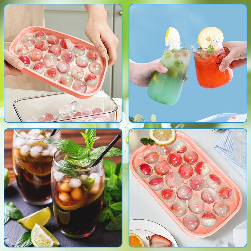 VVAYHUA Ice Cube Tray for Freezer, 2 Pack Silicone Ice Balls Maker with Lid BPA Free Easy-Release Ice Cube Molds, DIY Homemade Round Ice Cubes for Whiskey, Cocktails, Coffee (Pink) - Image 2