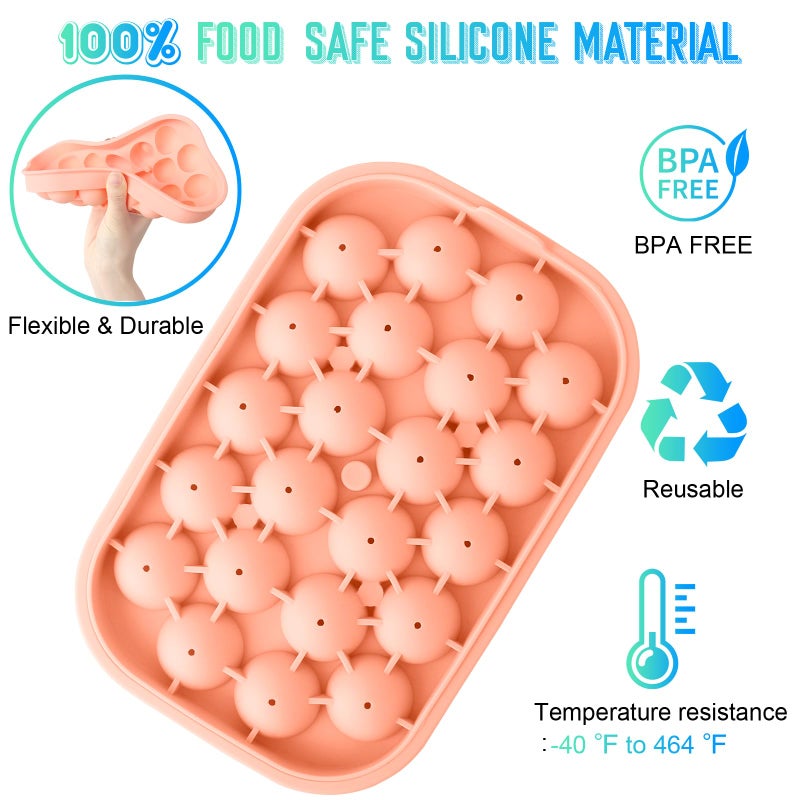 VVAYHUA Ice Cube Tray for Freezer, 2 Pack Silicone Ice Balls Maker with Lid BPA Free Easy-Release Ice Cube Molds, DIY Homemade Round Ice Cubes for Whiskey, Cocktails, Coffee (Pink) - Image 3