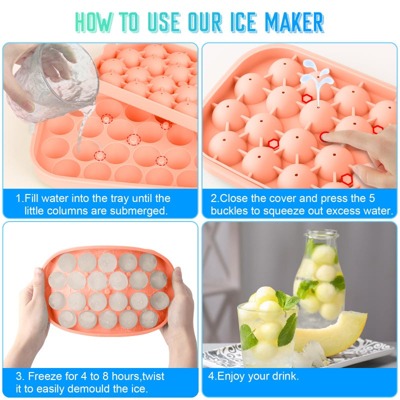 VVAYHUA Ice Cube Tray for Freezer, 2 Pack Silicone Ice Balls Maker with Lid BPA Free Easy-Release Ice Cube Molds, DIY Homemade Round Ice Cubes for Whiskey, Cocktails, Coffee (Pink) - Image 4