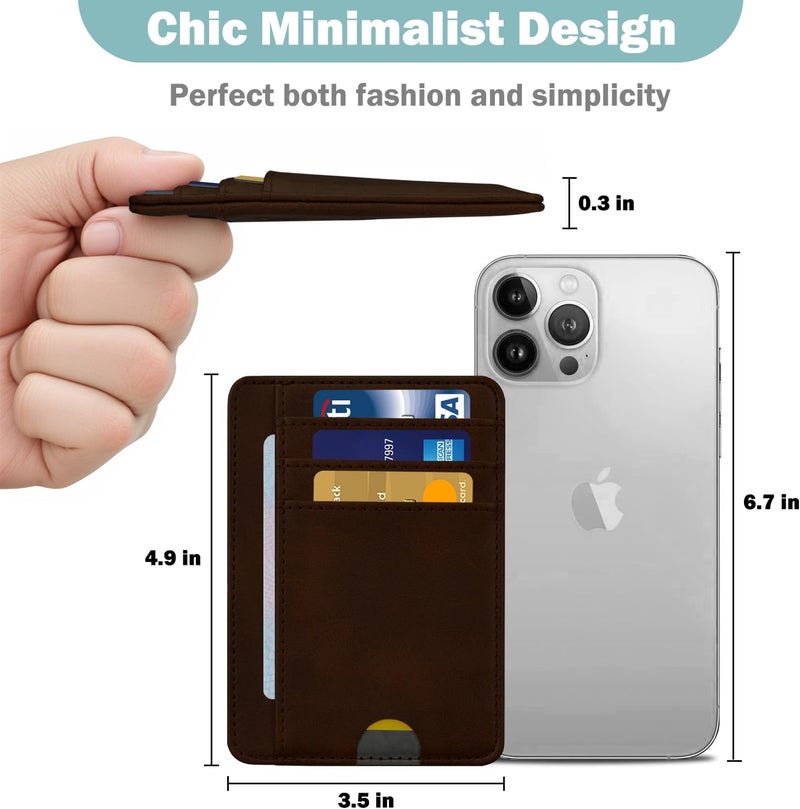 Hot Cool Slim Wallet for Men, Minimalist Front Pocket Simple Leather Credit Card Holder RFID Blocking for Men & Women, Thin Organizer Gifts, Cowboy Brown - Image 3
