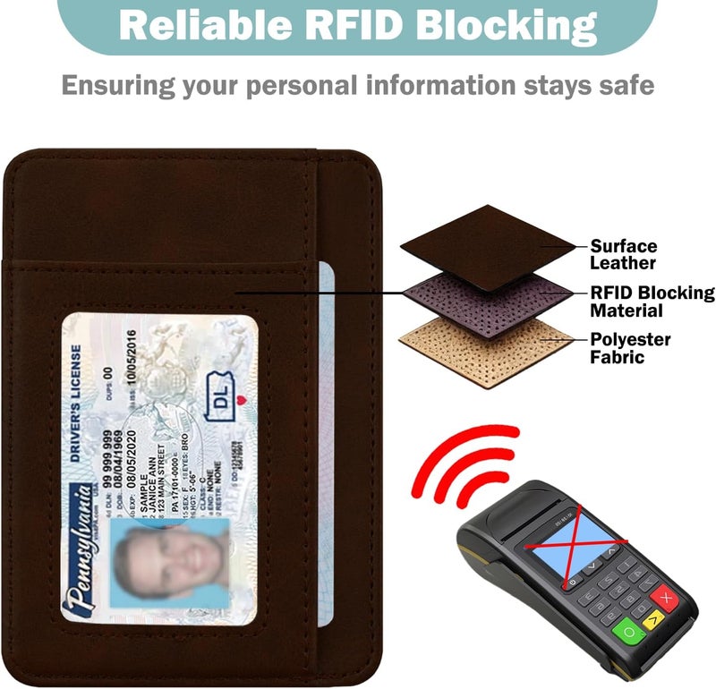 Hot Cool Slim Wallet for Men, Minimalist Front Pocket Simple Leather Credit Card Holder RFID Blocking for Men & Women, Thin Organizer Gifts, Cowboy Brown - Image 4