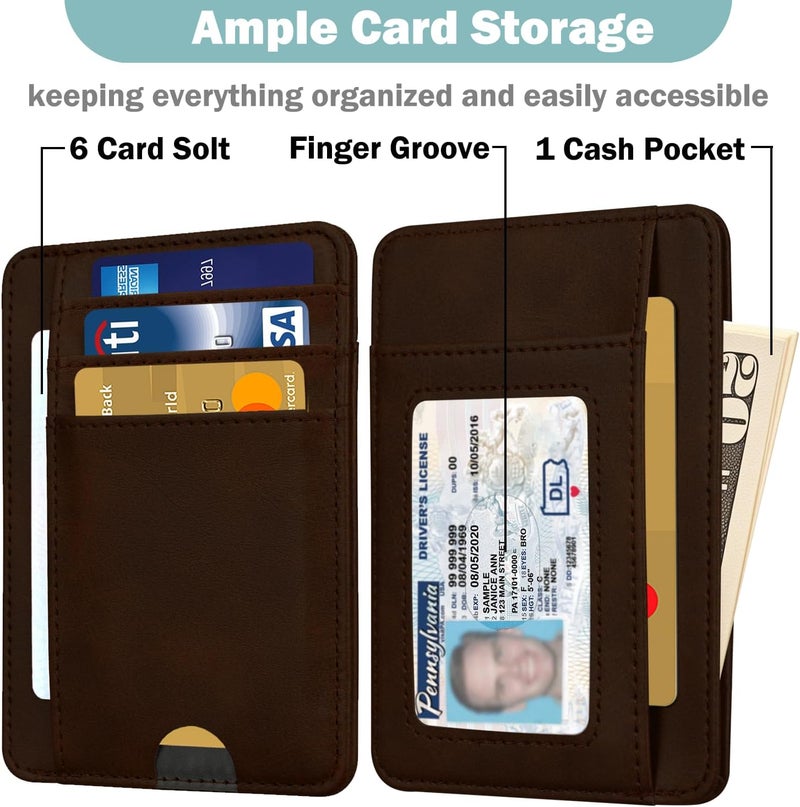 Hot Cool Slim Wallet for Men, Minimalist Front Pocket Simple Leather Credit Card Holder RFID Blocking for Men & Women, Thin Organizer Gifts, Cowboy Brown - Image 2