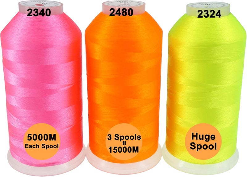 New brothreads - 40 Options- Various Assorted Color Packs of Polyester Embroidery Machine Thread Huge Spool 5000M for All Embroidery Machines -Neon Colors 1 - Image 1