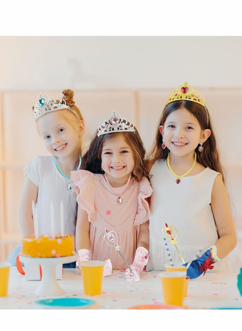 Y&D Princess Dress Up Party Accessories for Costume Gloves Tiara Wand Necklace Earrings Bracelet and Ring Gift (Blue, Set of 7, 9pcs)  - Image 5