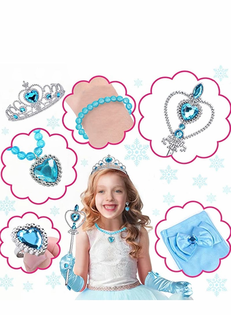 Y&D Princess Dress Up Party Accessories for Costume Gloves Tiara Wand Necklace Earrings Bracelet and Ring Gift (Blue, Set of 7, 9pcs)  - Image 4