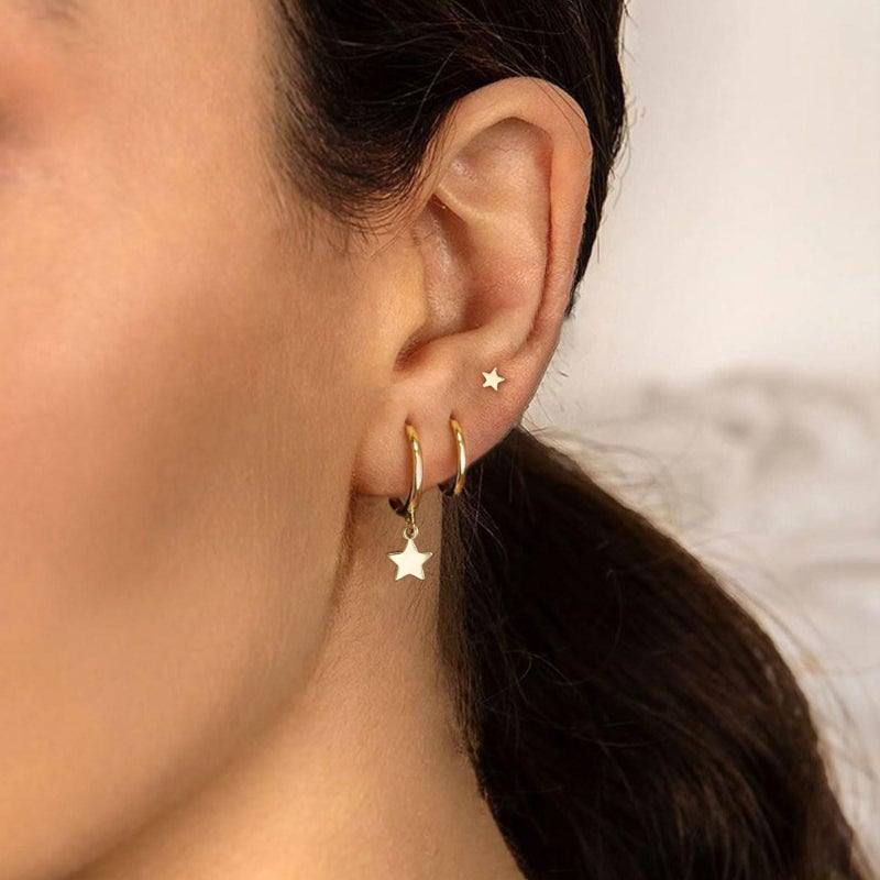 VRIUA Gold Stacks Earrings - 14K Gold Plated Dainty Star Earring Sets Huggie Hoop Earrings for Women Trendy Jewelry - Image 3