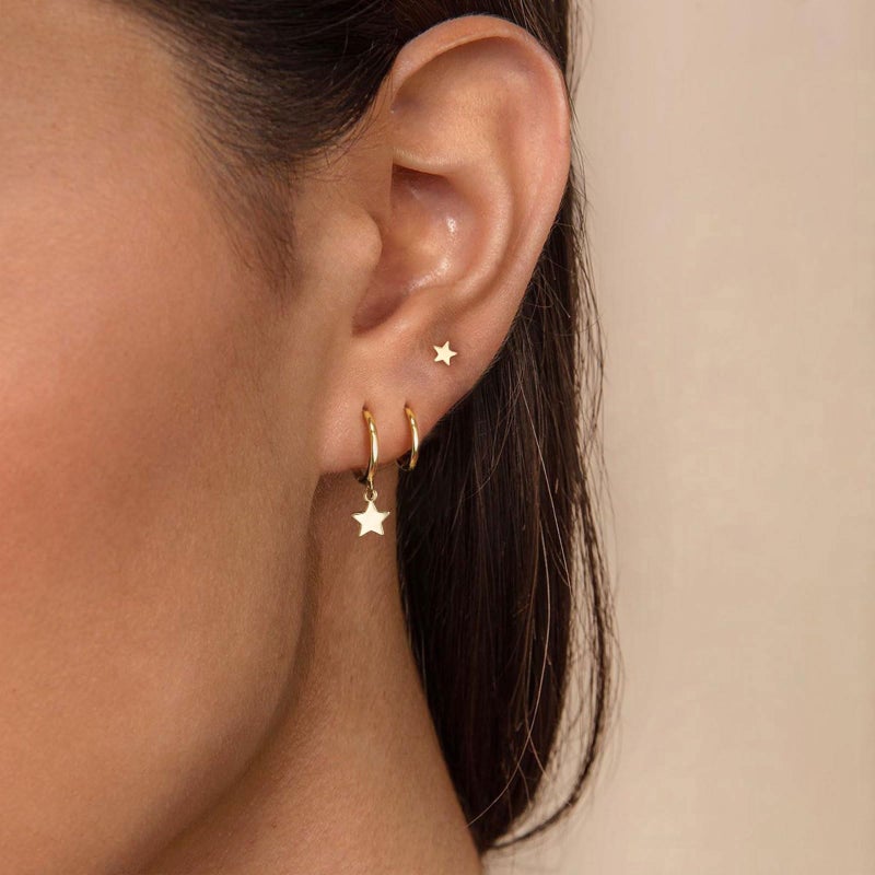 VRIUA Gold Stacks Earrings - 14K Gold Plated Dainty Star Earring Sets Huggie Hoop Earrings for Women Trendy Jewelry - Image 2