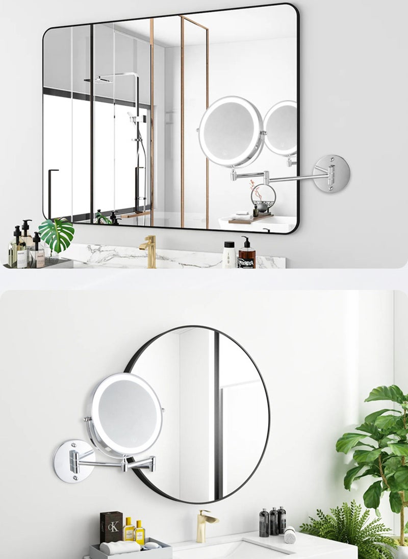 Sharpdo Wall Mounted Lighted Magnifying Mirror, 1X/10X Magnification Double-Sided LED Bathroom Mirror, 3 Color Lights & Stepless Dimming with Touch Sensor, Extendable Arm 360° Swivel  - Image 3