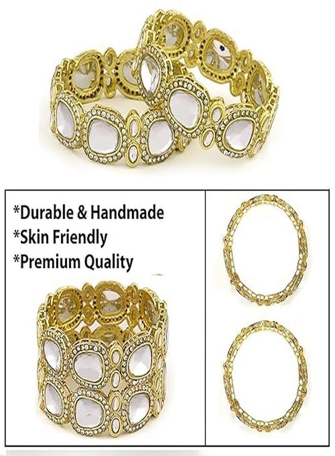 BANGLESKART Metal Traditional Kundan Bangles for Girl's and Women's (Pack of 2) (Golden, 2.12) - Image 3