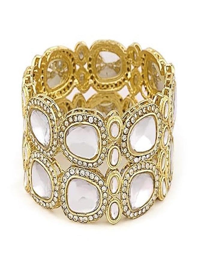 BANGLESKART Metal Traditional Kundan Bangles for Girl's and Women's (Pack of 2) (Golden, 2.12) - Image 1
