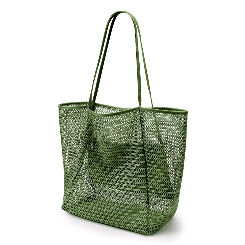 KALIDI Beach Mesh Tote Bag, Casual Tote Bag Hobo Women Foldable MAX 23L Shoulder Grocery Bag For Beach Picnic Vacation - Image 1