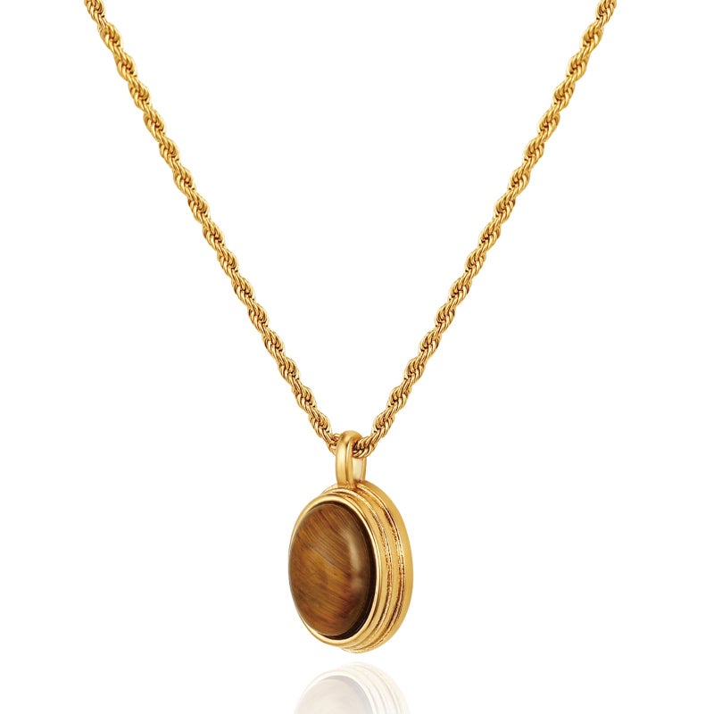Dckazz Chunky Necklace Brown Gold Statement Necklace Vintage Tiger Eye Pendant Natural Brown Stone Pendant 14K Gold Plated Jewelry - Image 1